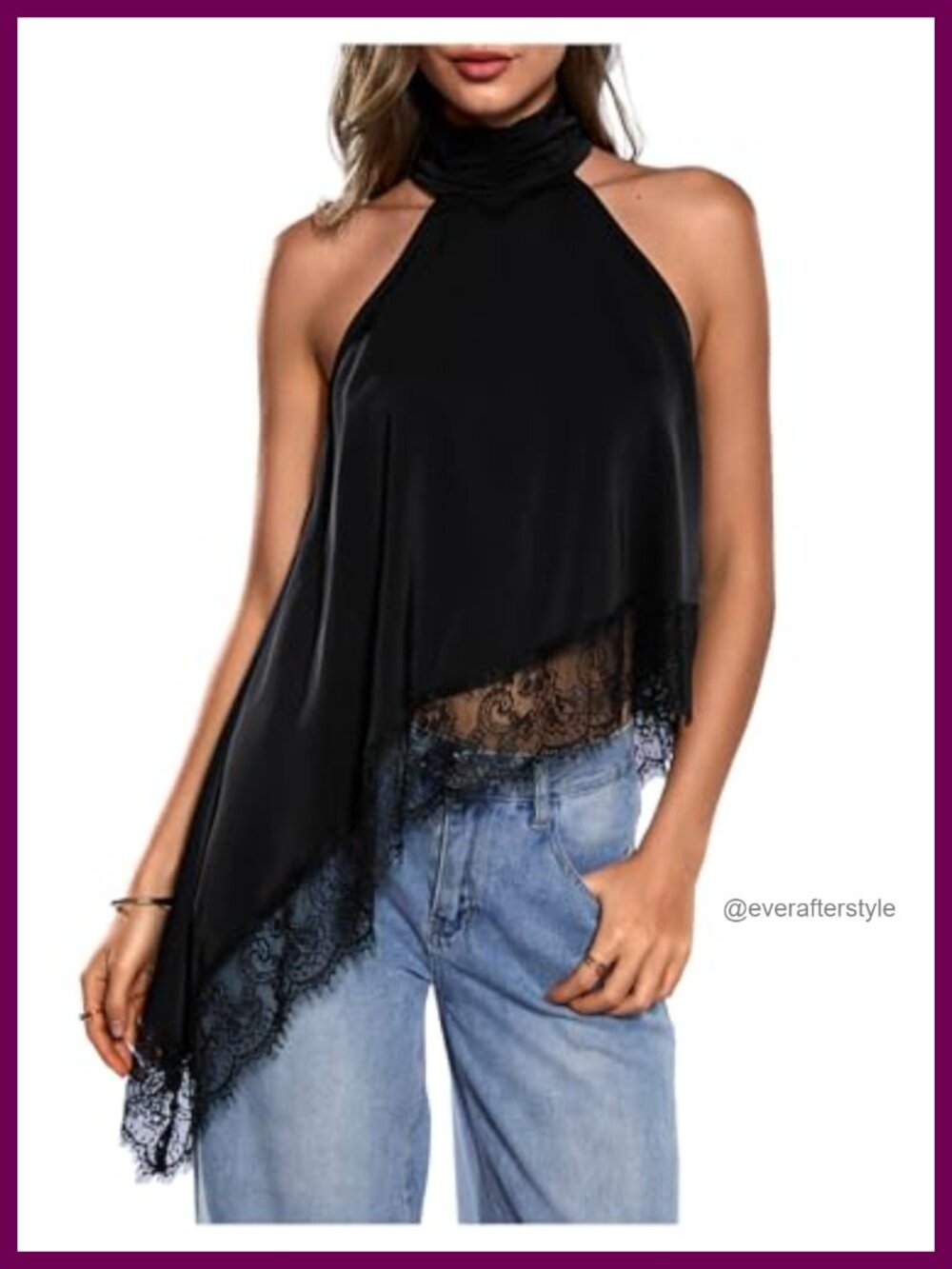 Lace Halter Neck Asymmetrical Hem Tank Top Going Out Women's
